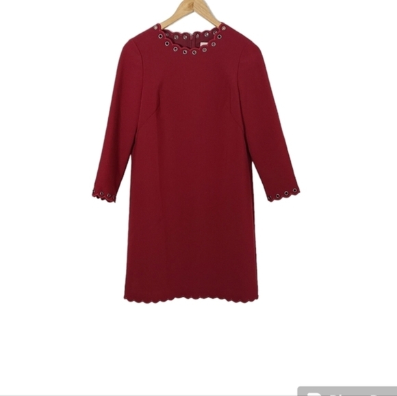 KATE SPADE Red Scalloped Grommet Trim Shift Dress Women's Size 2 - Picture 5 of 16